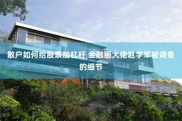 散户如何给股票加杠杆 金融圈大佬赵学军被调查的细节