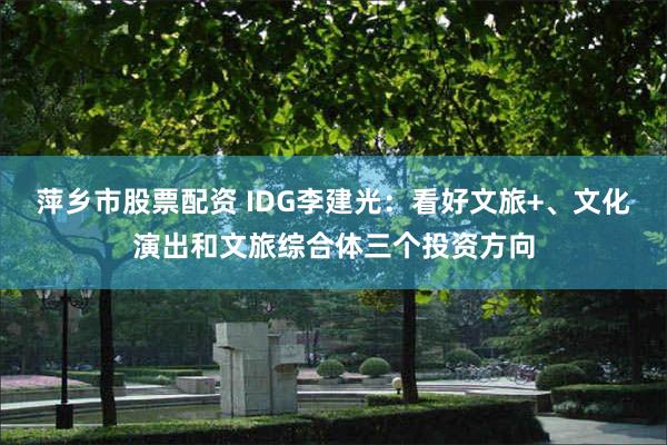 萍乡市股票配资 IDG李建光：看好文旅+、文化演出和文旅综合体三个投资方向