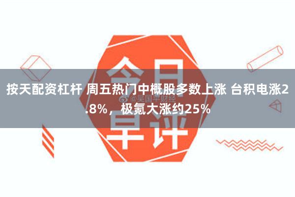 按天配资杠杆 周五热门中概股多数上涨 台积电涨2.8%，极氪大涨约25%